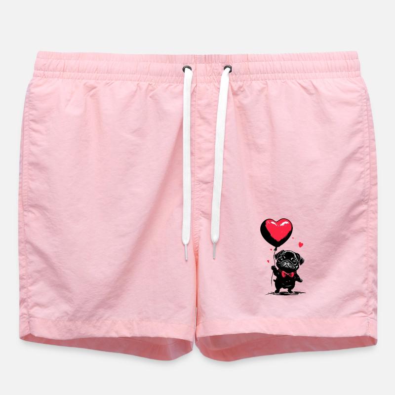 Mops mit Herz Luftballon - Heartful Creatures - Badeshorts - Pink