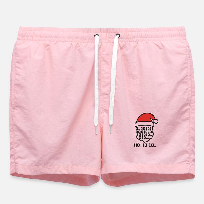 Christmas Code with Santa Hat - Swim Trunks - pink