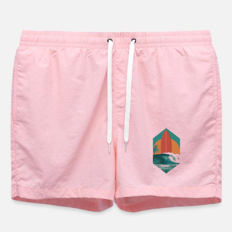 Sunset Surfboard Retro Wave - Swim Trunks - pink