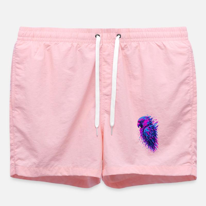 Parrot Glitch Art Cyber Vibrating - Swim Trunks - pink