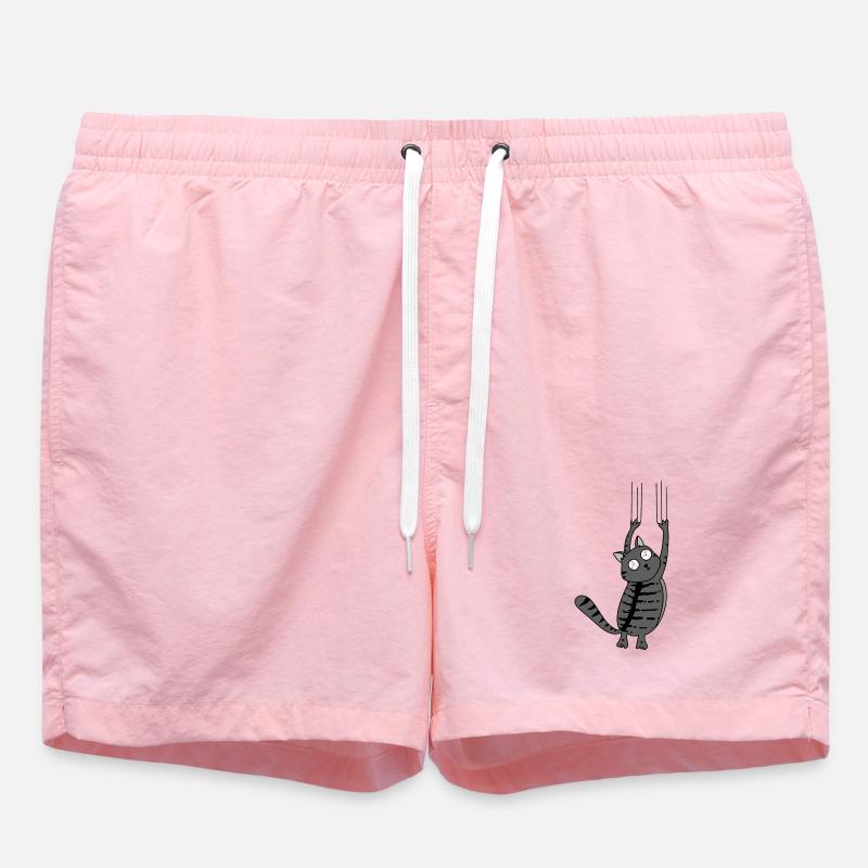 Panic Cat Striped Version - Swim Trunks - pink