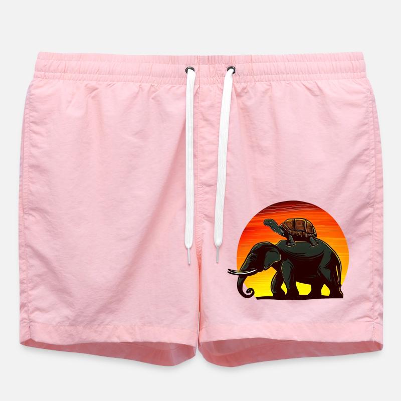 Elephant Turtle Sunset Design - Swim Trunks - pink