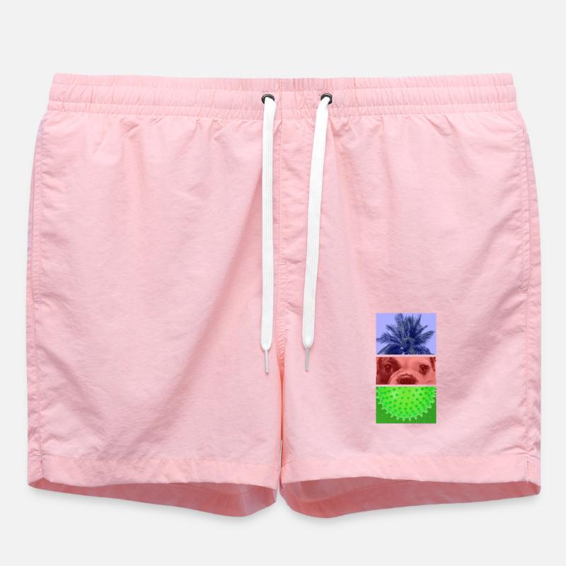 Triptyque Palmier – Chien – Pointes - Short de bain - rose