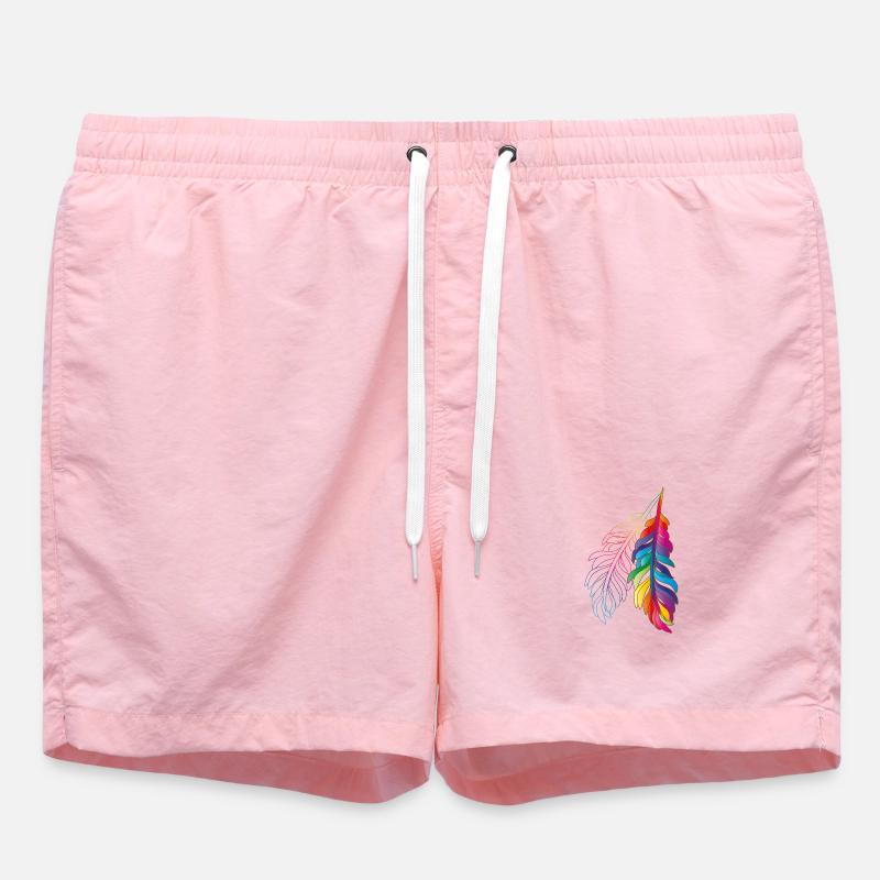 Rainbow feathers – colourful boho design - Swim Trunks - pink