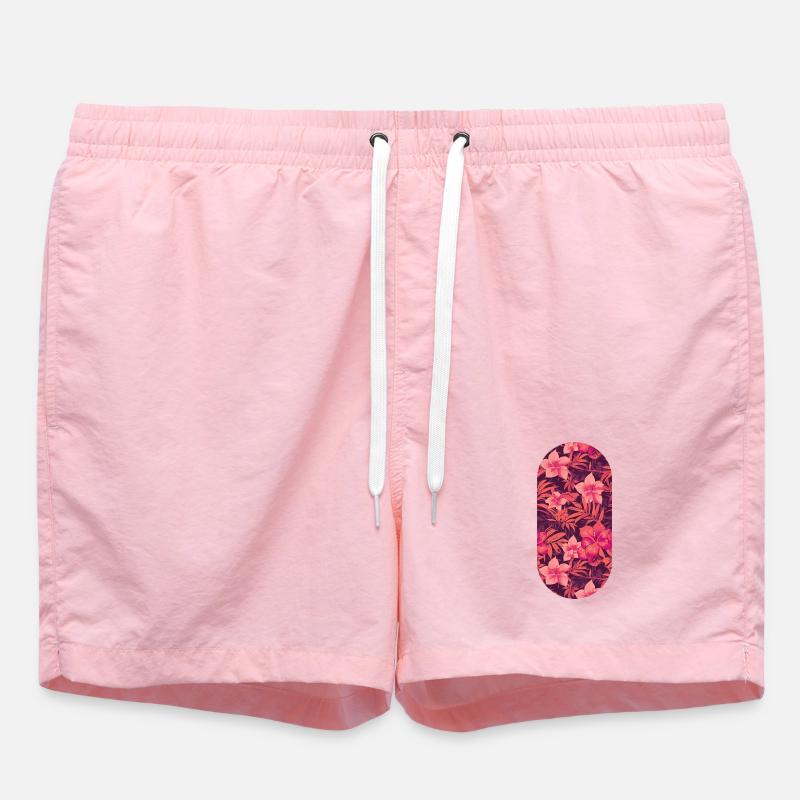 Hibiscus Night Tropical Pattern - Swim Trunks - pink