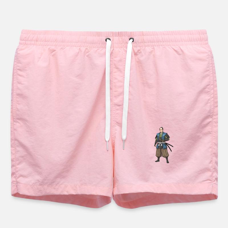 Edo Samurai in Blue Jacket - Swim Trunks - pink