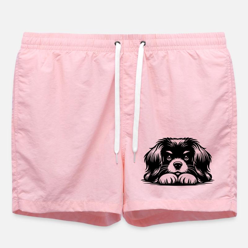Tibetan Spaniel Head with Paws - Swim Trunks - pink