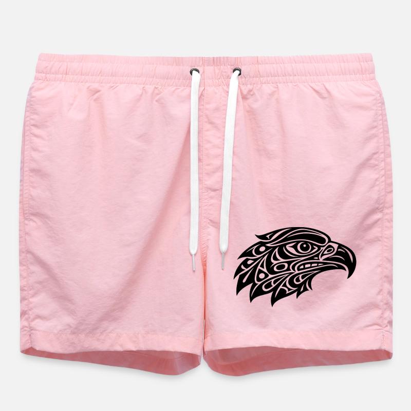 Tribal Eagle Head – Powerful Black & White Design - Swim Trunks - pink
