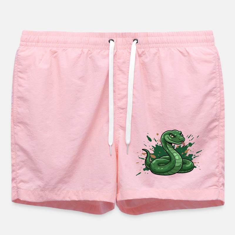 Green cartoon snake with splash splash - Swim Trunks - pink