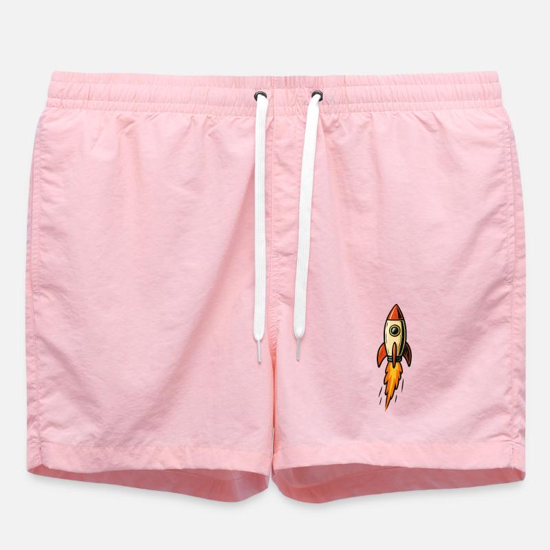 Rocket Illustration Fire Flight - Swim Trunks - pink