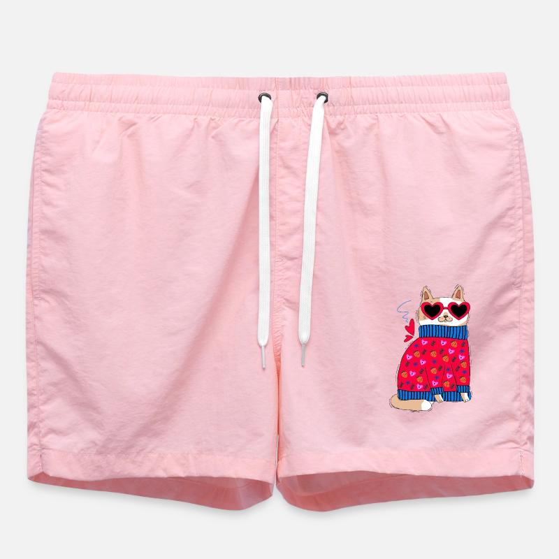 Chat et cœurs - Short de bain - rose