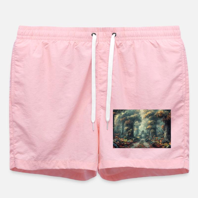 Poster Illustration Paysage de Forêt - Short de bain - rose