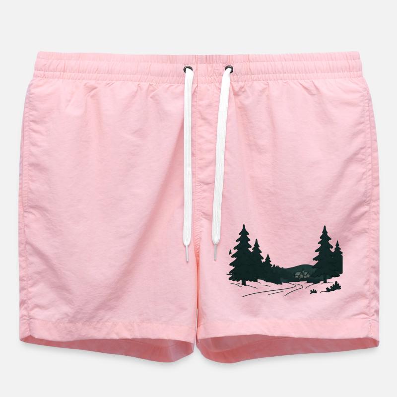 Night Forest Path into Christmas - Swim Trunks - pink
