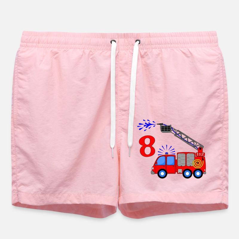 Fire engine 8 birthday children - Swim Trunks - pink