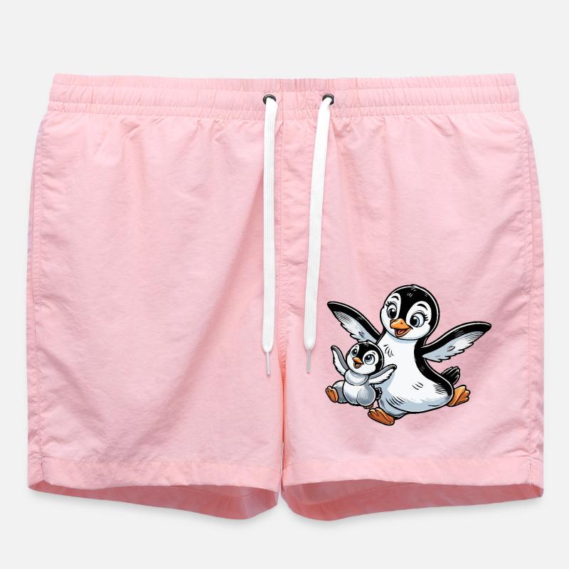 Pingouin mère et enfant gambadant - Short de bain - rose