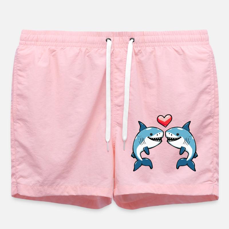 Shark Couple Valentine's Day - Swim Trunks - pink