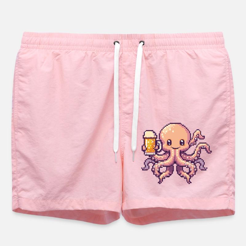 Octopus Pixel Beer - Swim Trunks - pink
