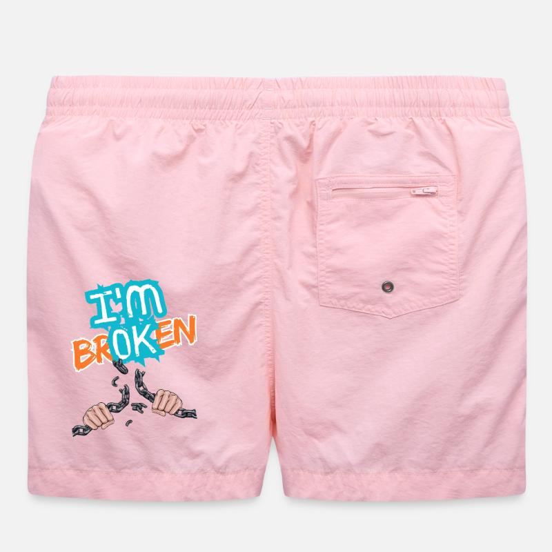 Hände, die eine Kette mit einer Inschrift zerbrechen Badeshorts