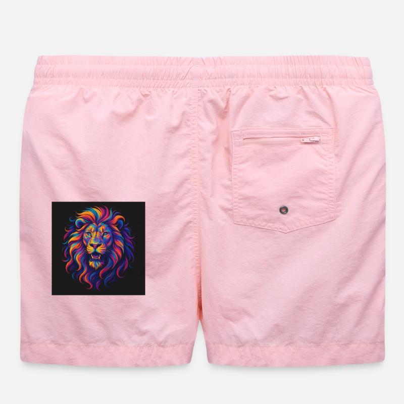 Neon Colors Lion Head Artwork Swim Trunks