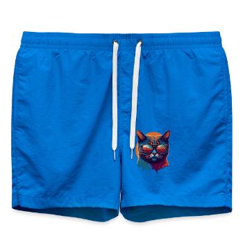 Rebel Paws: Retro Katze T-Shirt Art - Badeshorts - Cobalt blue - Vorne - AI Model Male 185 light (185cm)