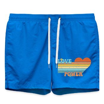 Love Power - Retro 60's 70's Love Heart - Swim Trunks - cobalt blue - Front