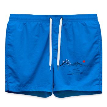 Japan, Fujijama, mountain, volcano, cherry blossom hiking - Swim Trunks - cobalt blue - Front - AI Model Male 185 light (185cm)