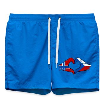Norway Czech Republic Flag Hands Heart Shape Used - Swim Trunks - cobalt blue - Front - AI Model Male 185 light (185cm)