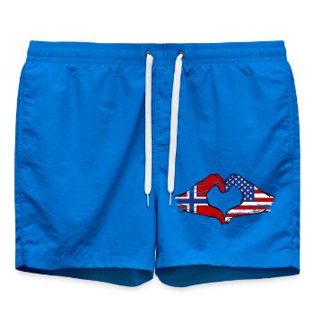 Norway USA Flag Hand Heart Shape Used - Swim Trunks - cobalt blue - Front