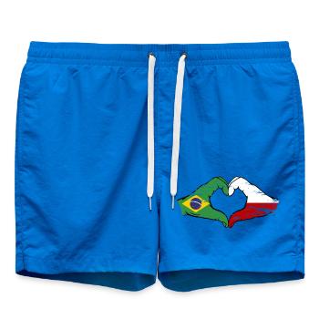 Brazil Poland Flag Hand Shape Heart Shape Used - Swim Trunks - cobalt blue - Front