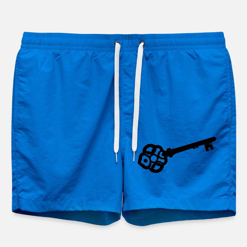 Ornate Skeleton Key Silhouette - Swim Trunks - cobalt blue