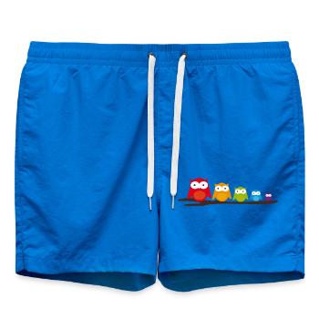 Colorful owl family sitting together on the branch - Swim Trunks - cobalt blue - Front