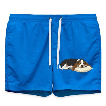 Sleeping Basset Hound on Pillow - Swim Trunks - cobalt blue - Front