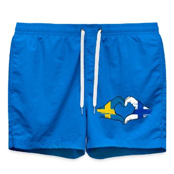 Sweden Finland Flag Heart Hands used - Swim Trunks - cobalt blue - Front