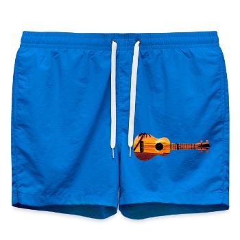 Hawaiian Ukulele Uke Beach Sunset - Swim Trunks - cobalt blue - Front