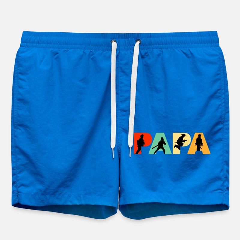 Papa Firefighter Retro Fireman Hero Dad - Swim Trunks - cobalt blue