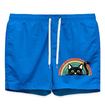 Black Cat in Rainbow Retro Rainbow Cats - Swim Trunks - cobalt blue - Front