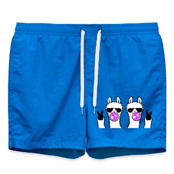 Deux lamas avec des lunettes de soleil chewing-gum, signe de paix mignon. - Short de bain - cobalt blue - Devant