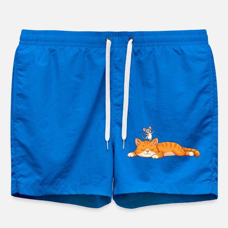 Sleeping cat with cheerful mouse - Swim Trunks - cobalt blue