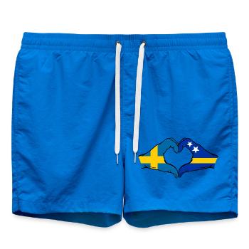 Sweden Curacao Flag Hands Heart Shape - Swim Trunks - cobalt blue - Front