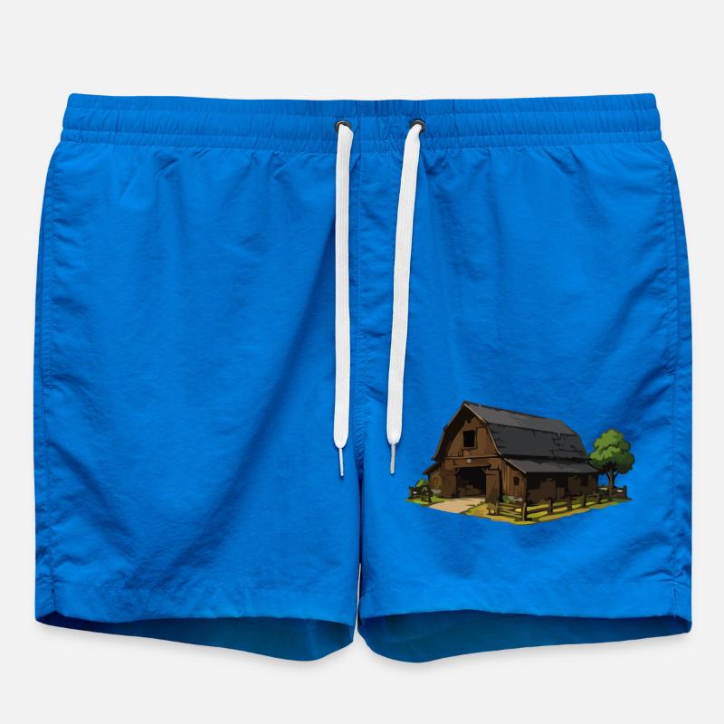 Rustic Barn Illustration - Swim Trunks - cobalt blue