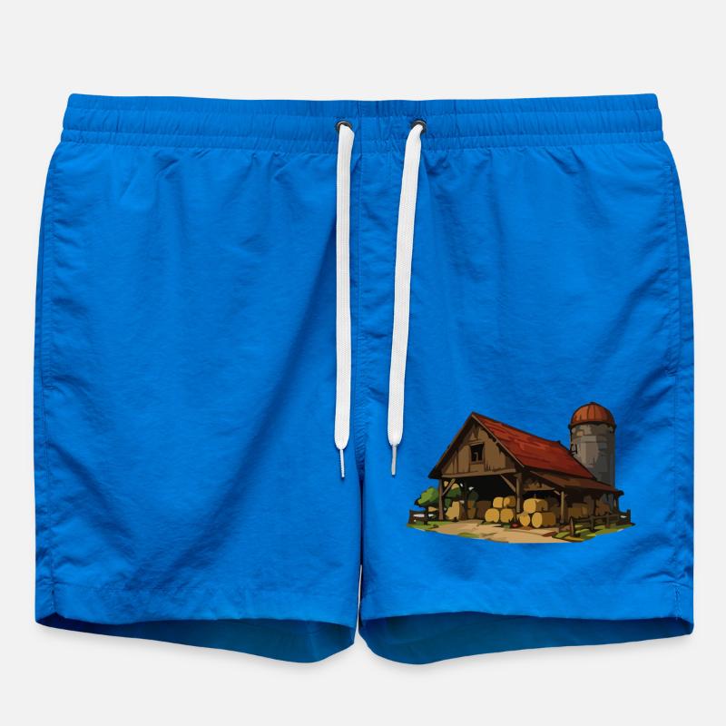Rustic barn with hay bales - Swim Trunks - cobalt blue