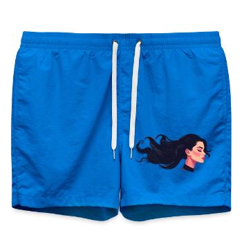Flowing hairstyle of a black-haired woman - Swim Trunks - cobalt blue - Front