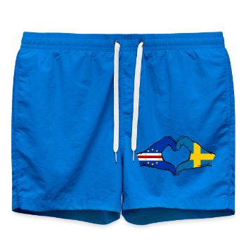 Cape Verde Sweden Flag Hands Heart Shape - Swim Trunks - cobalt blue - Front - AI Model Male 185 light (185cm)