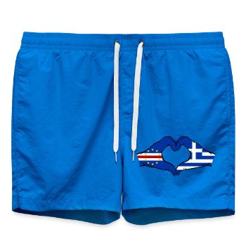 Cape Verde Greece Flag Hands Heart Shape - Swim Trunks - cobalt blue - Front - AI Model Male 185 light (185cm)