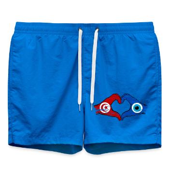 Tunisia Nazar Flag Hands Heart Shape Used - Swim Trunks - cobalt blue - Front - AI Model Male 185 light (185cm)
