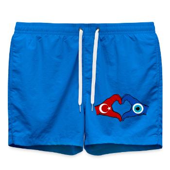 Turkey Nazar Flag Hands Heart Shape - Swim Trunks - cobalt blue - Front - AI Model Male 185 light (185cm)