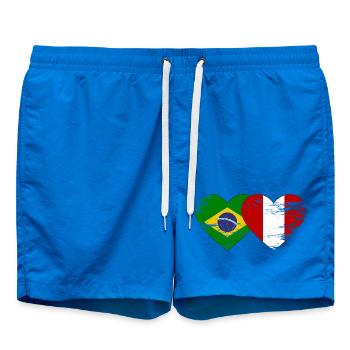 Brazil Peru Flag Hands Heart Shape Used - Swim Trunks - cobalt blue - Front - AI Model Male 185 light (185cm)