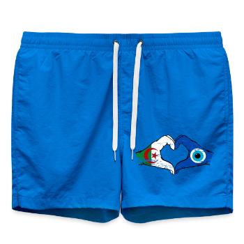 Algeria Nazar Flag Hands Heart Shape Used - Swim Trunks - cobalt blue - Front - AI Model Male 185 light (185cm)