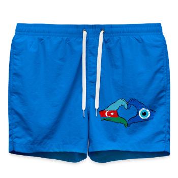 Azerbaijan Nazar Flag Hands Heart Shape Used - Swim Trunks - cobalt blue - Front - AI Model Male 185 light (185cm)