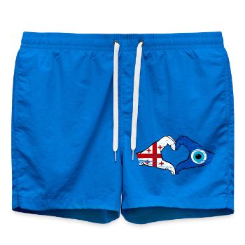 Georgia Nazar Flag Hands Heart Shape Used - Swim Trunks - cobalt blue - Front - AI Model Male 185 light (185cm)